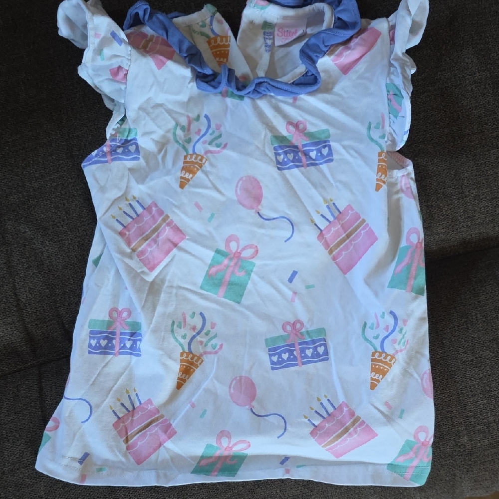 Colorful Kids' Party Print Tee with Ruffle Sleeves